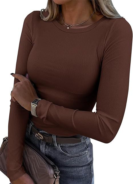 Long-sleeved Elastic Round Neck Rib T-shirt
