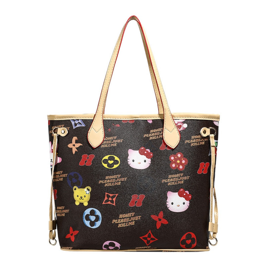 Cute large capacity tote bag, commuter cartoon versatile handbag for women, top handle purse