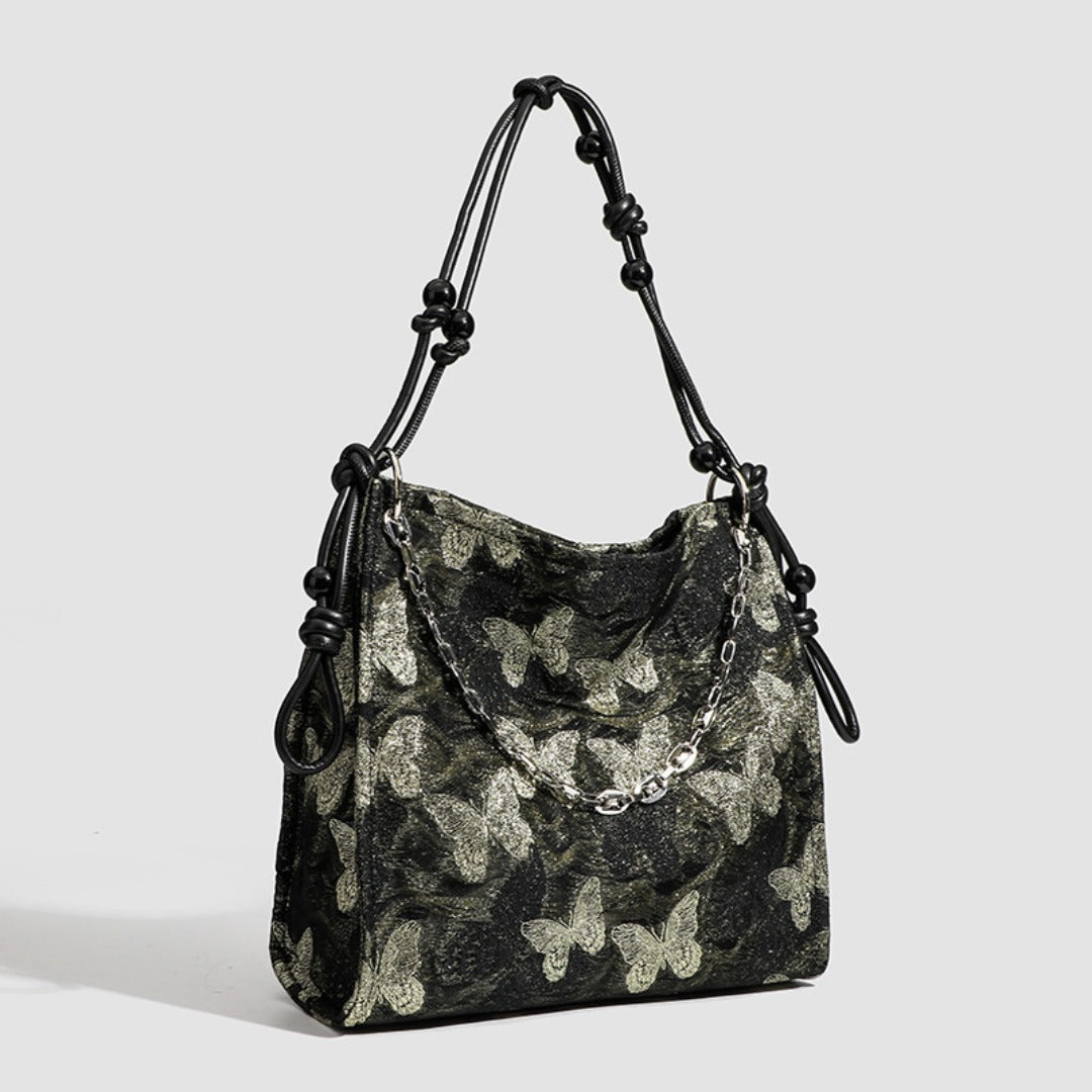 Gilt butterfly embroidered tote purse, chain beaded tote bag, Women's shoulder Crossbody bag, large capacity hobo bag