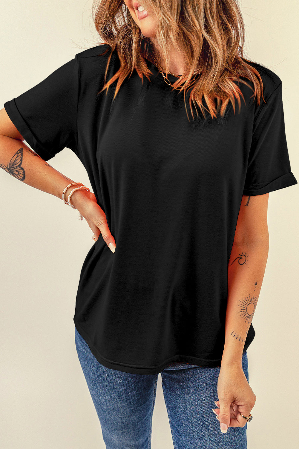 Solid Short Sleeve Crew Neck Tee
