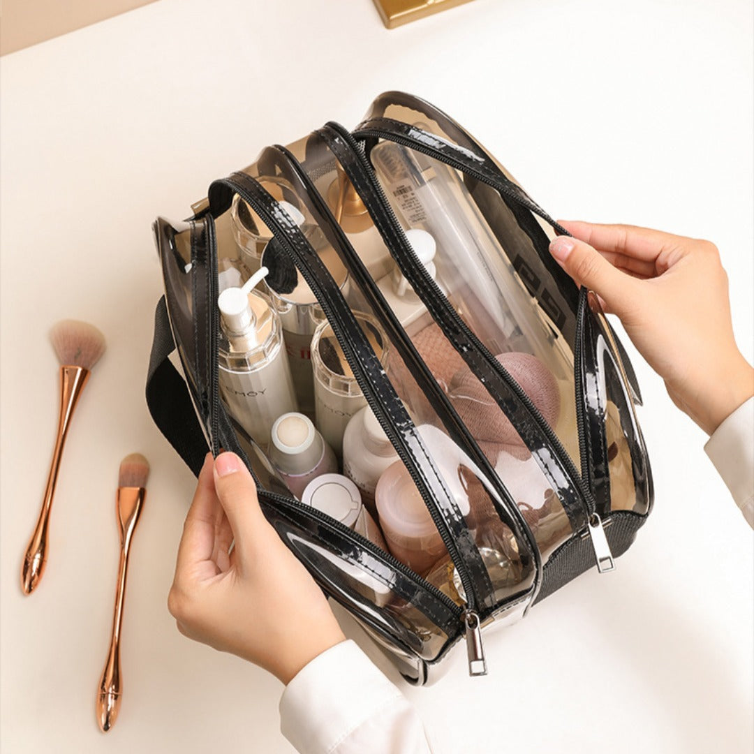 Makeup bag with compartments,Simple transparent waterproof cosmetic bag, pvc double-layer dry and wet separation toilet bag, travel portable cosmetic storage bag, makeup bag organizer,