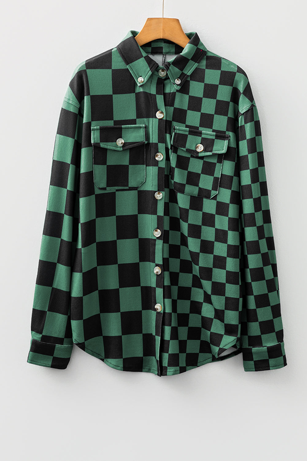 Checker Flap Pocket Button Front Shacket