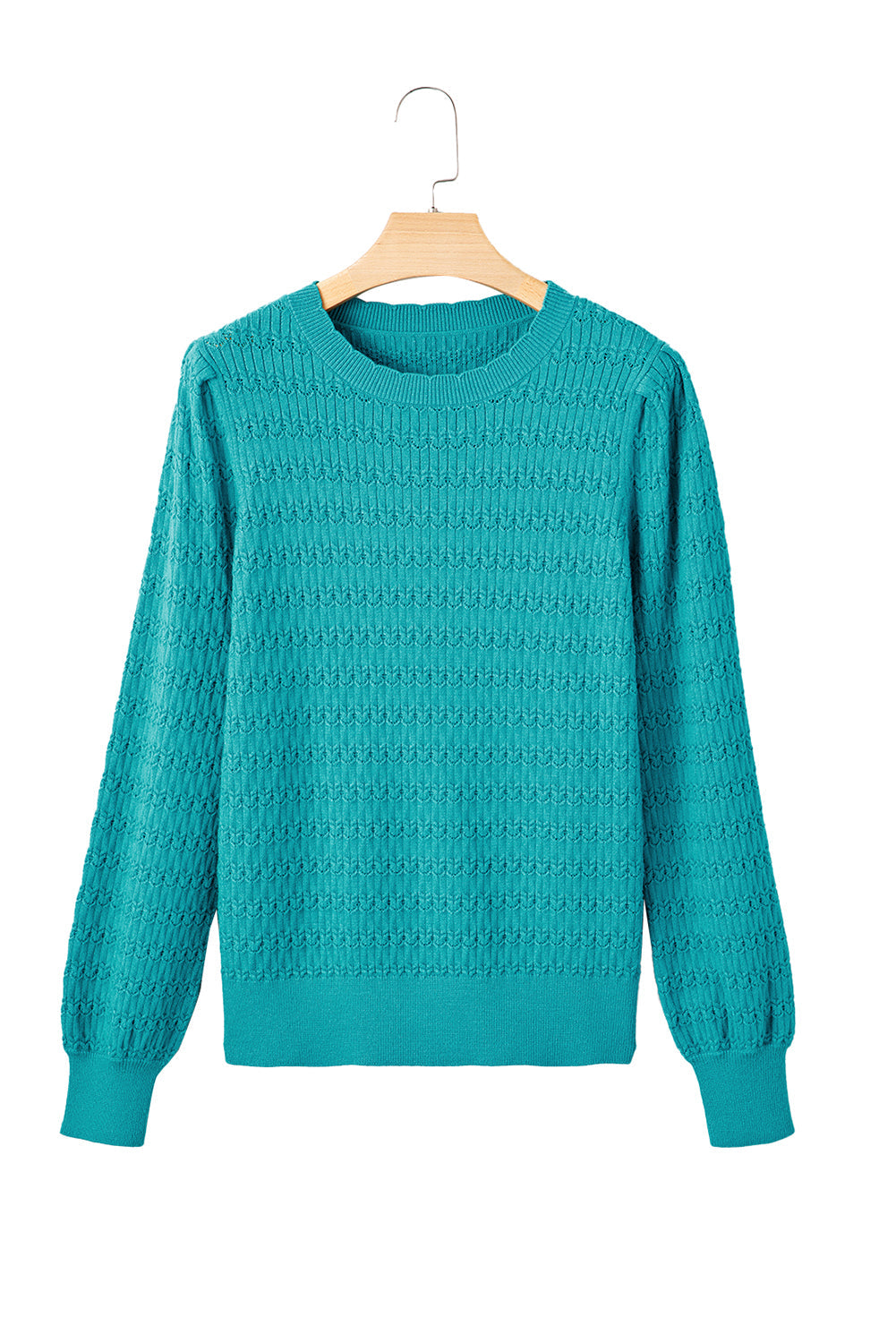 Solid Knit Ribbed Cuff Crewneck Sweater