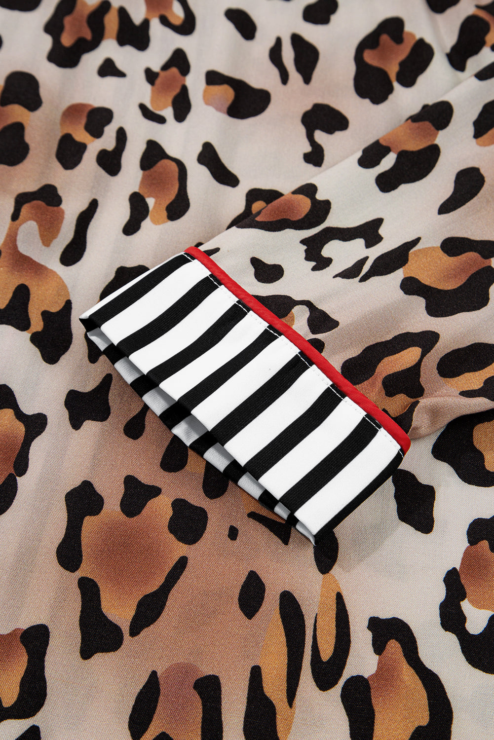 Leopard Colorblock Stripe Edge Shirt and Pants Pajama Set