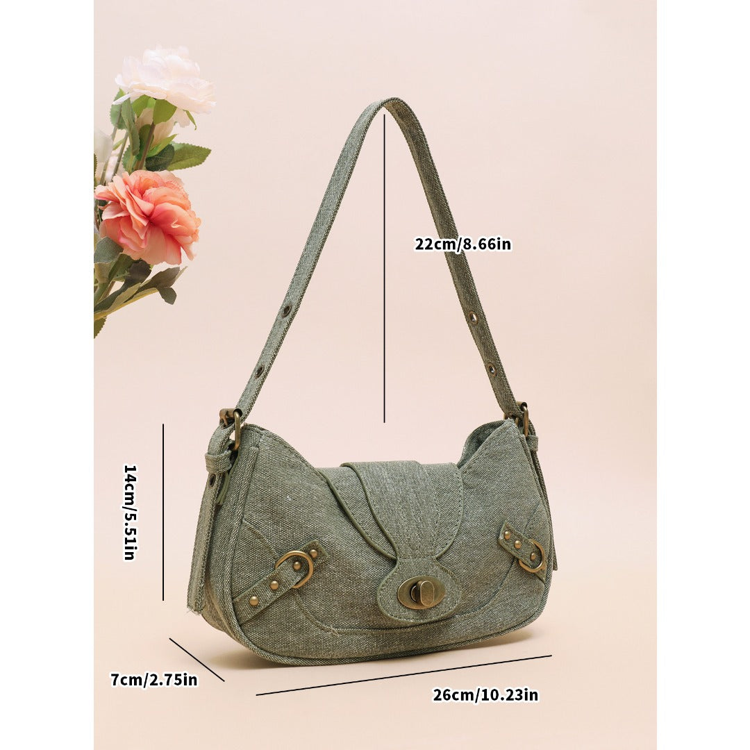 Vintage Army Green Splicing Armpit Bag – Stylish Small Shoulder Purse, Versatile Spring Spice Girl Bag & Handbag  hobo