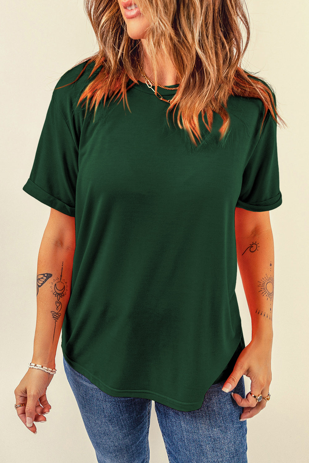 Solid Short Sleeve Crew Neck Tee