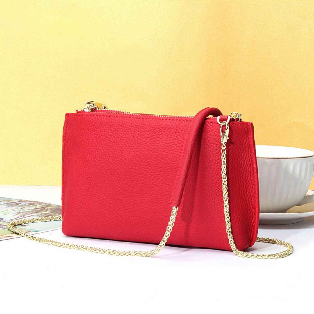 Genuine Leather simple shoulder bag women, stylish large capacity bag, tote purse double zipper, leather chain bag