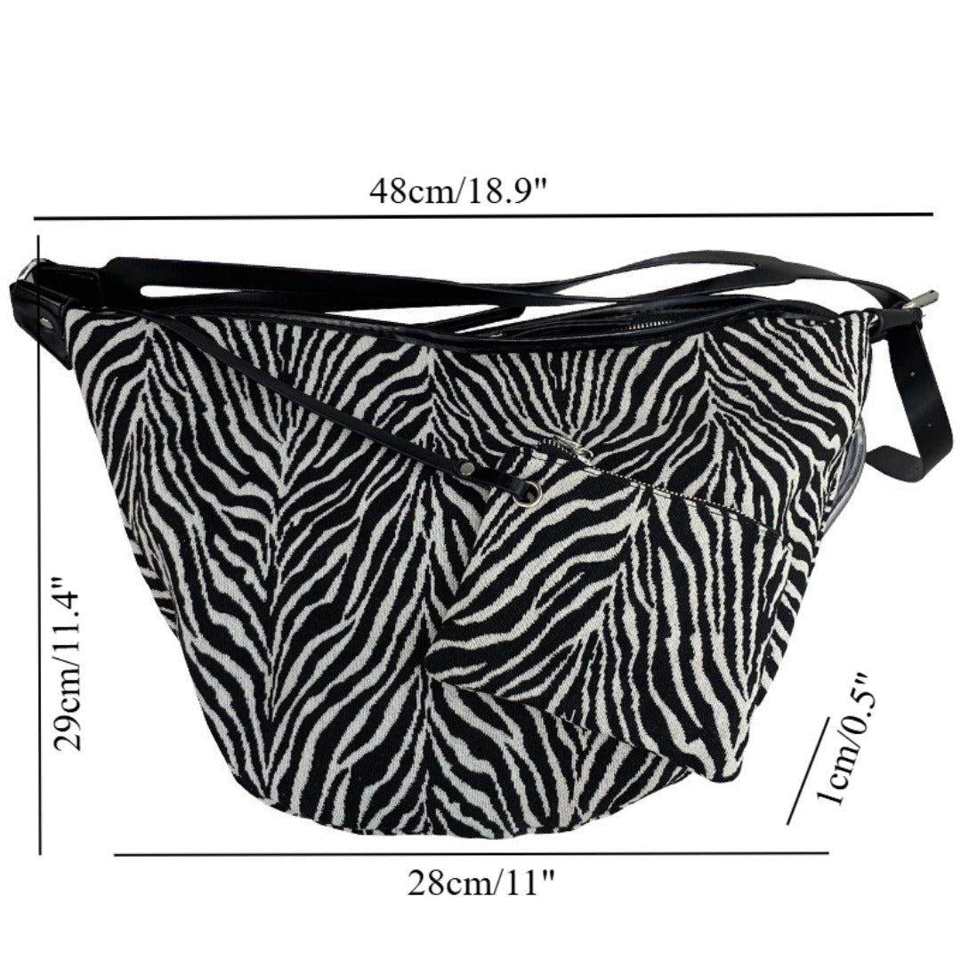 Slouch purse Crossbody, Casual bag Female, Zebra pattern fabric shoulder bag, large capacity hobo bag 2 in 1