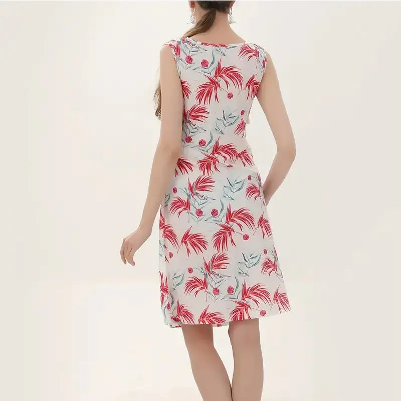 European American Maternity Dress - Printed V-neck Design - # BAGE211510112-PRG