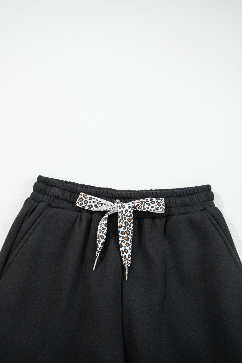 Leopard Drawstring Fleece Lined Elastic Waist Pants