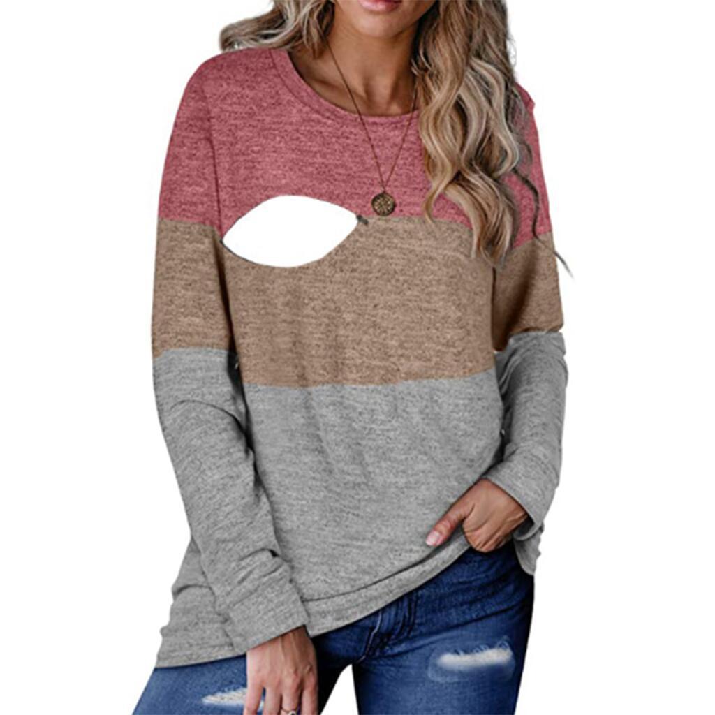 Chic Colorblock Nursing Crew T-Shirt - # BAGE211510106-NURSG