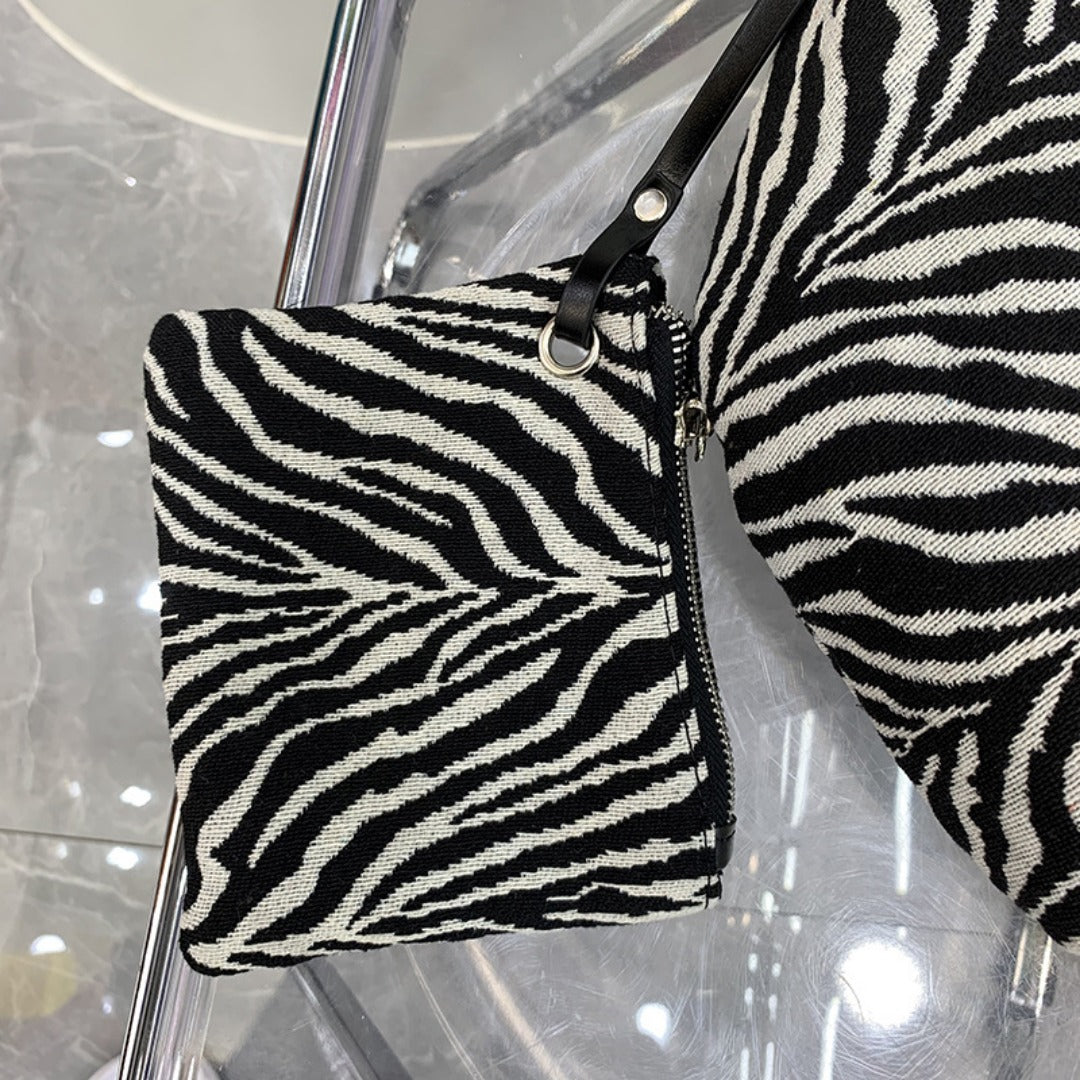 Slouch purse Crossbody, Casual bag Female, Zebra pattern fabric shoulder bag, large capacity hobo bag 2 in 1