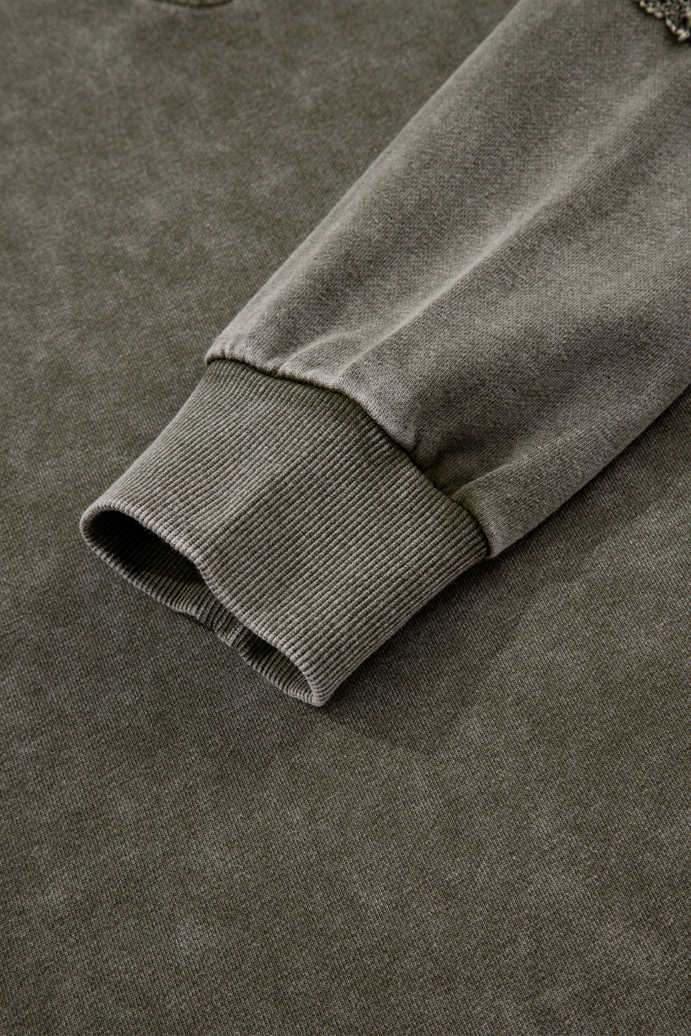 Lace Patchwork Mineral Wash Notched Neck Sweatshirt