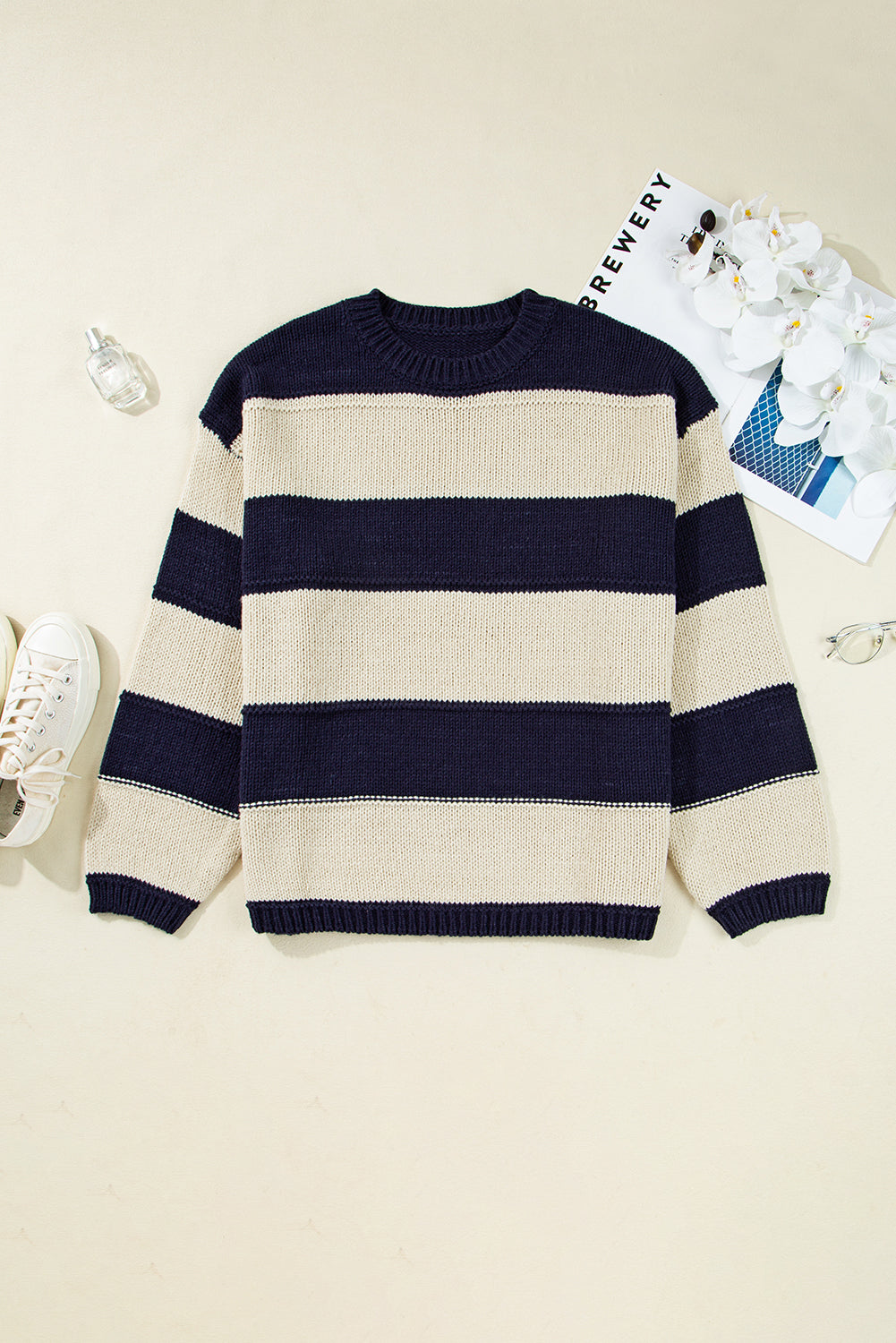 Plus Size Stripe Colorblock Drop Shoulder Sweater