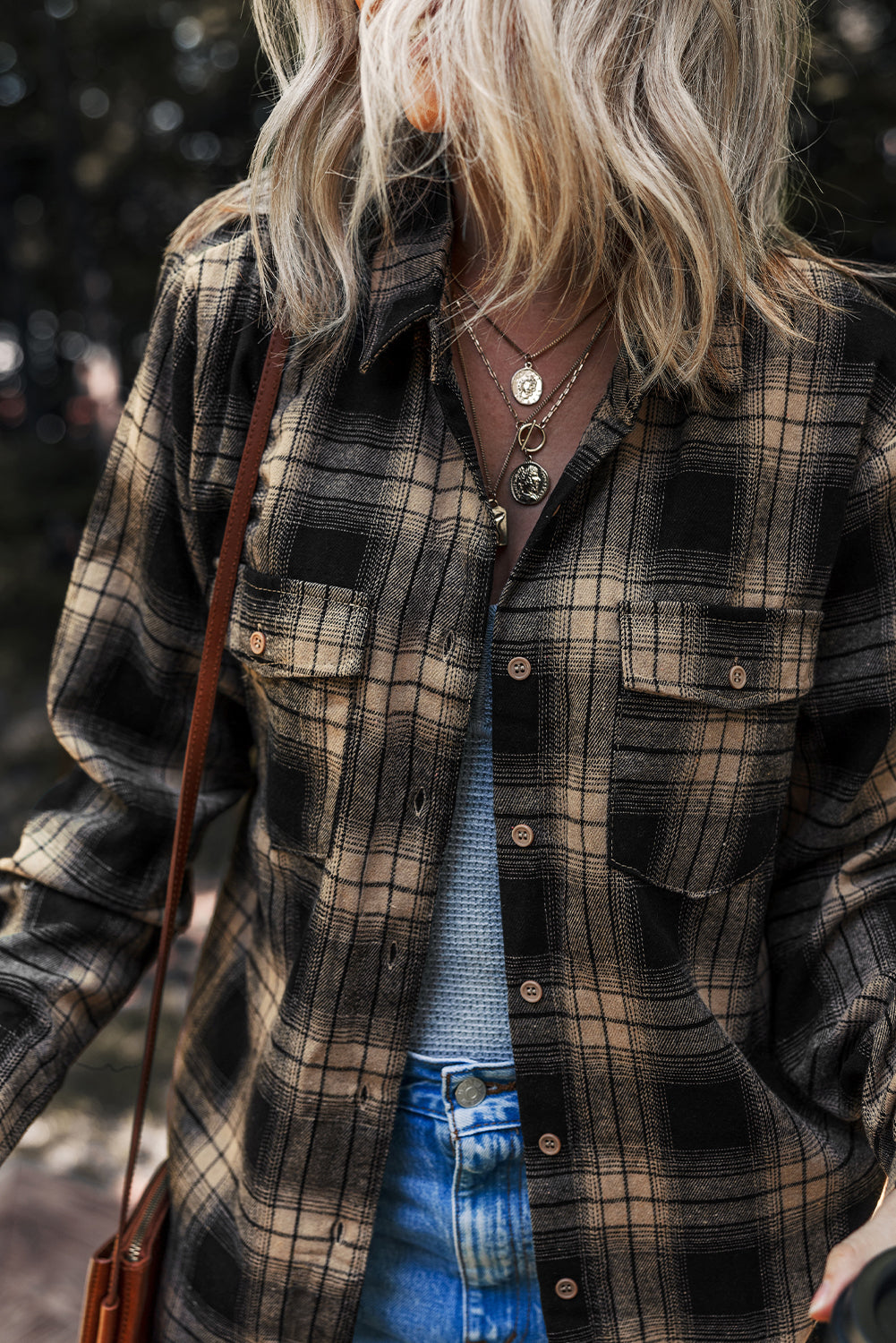 Plaid Double Flap Pocket Brushed Shacket