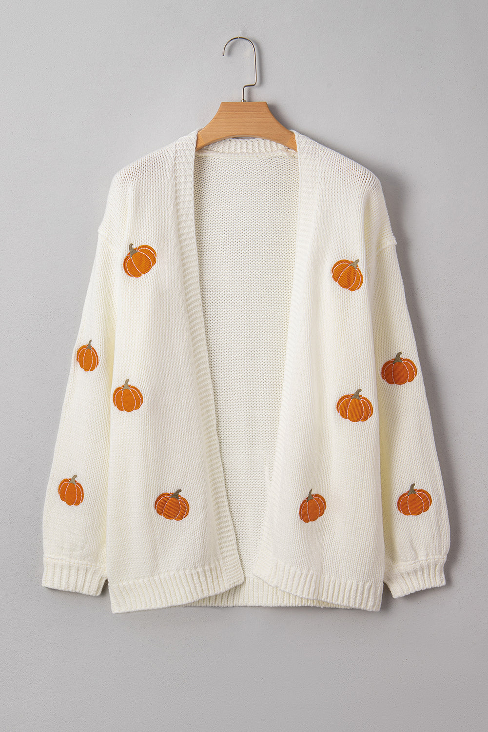 Pumpkin Embroidered Open Front Drop Shoulder Cardigan