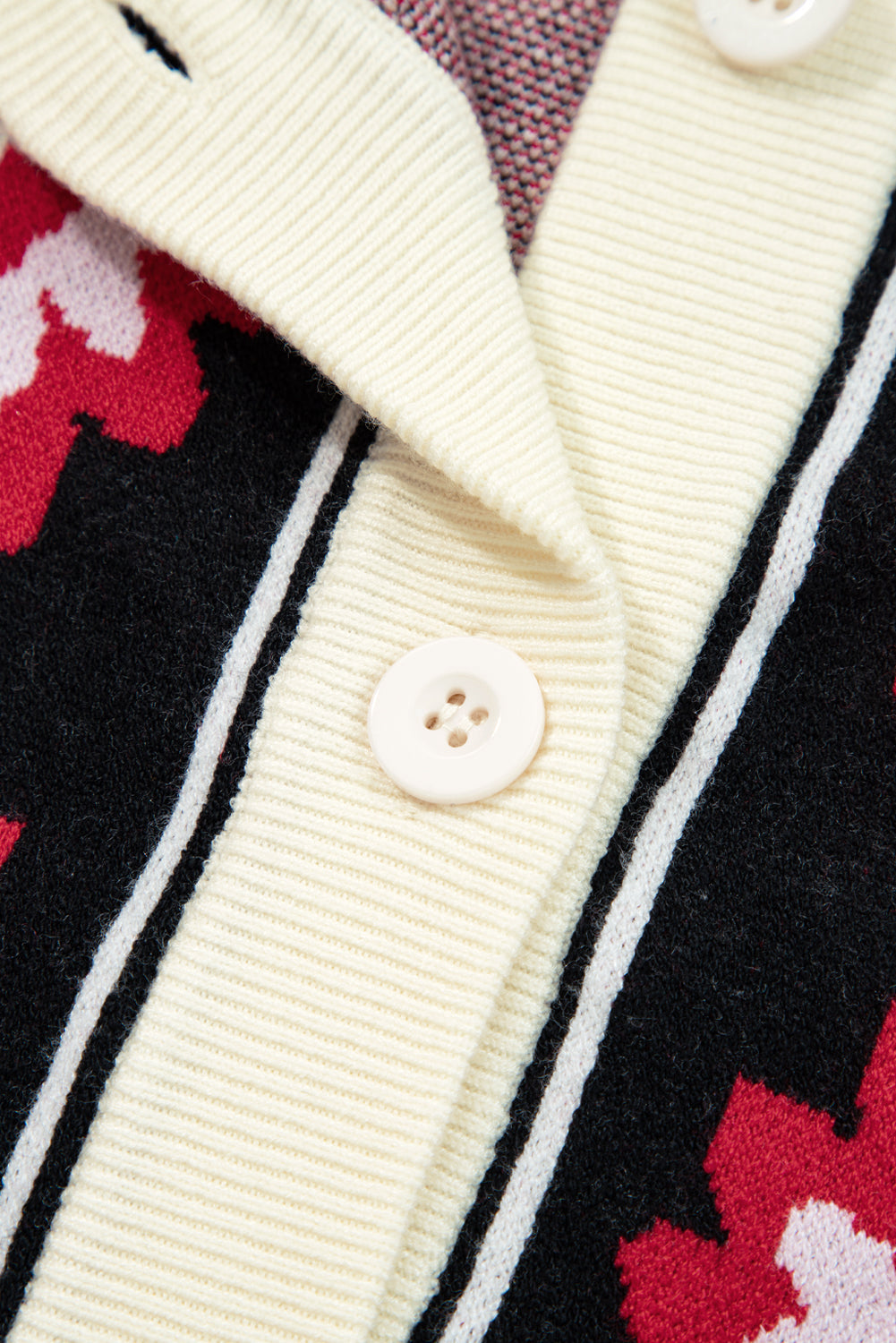 Floral Knit Button-Front V-Neck Cardigan