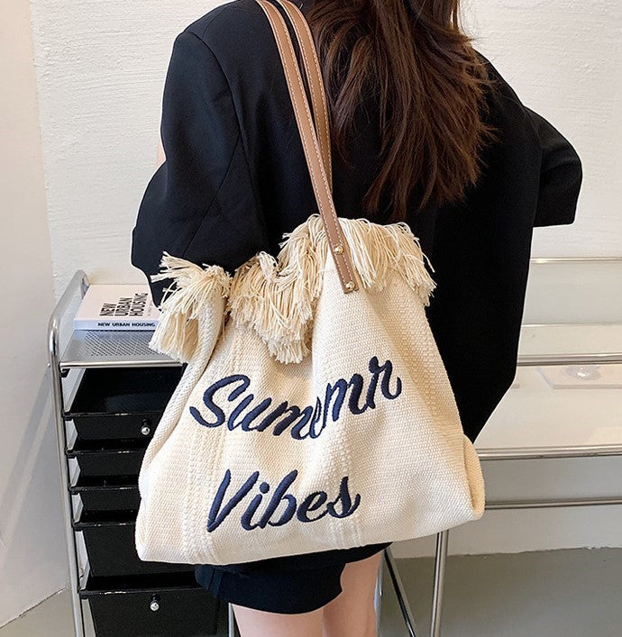 Bohemian canvas woven tote bag simple ethnic purse