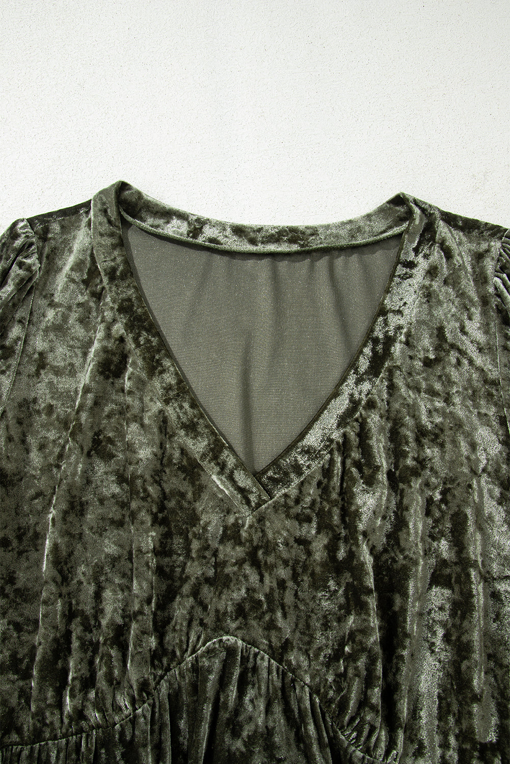 Plus Size Velvet Puff Sleeve Babydoll Mini Dress