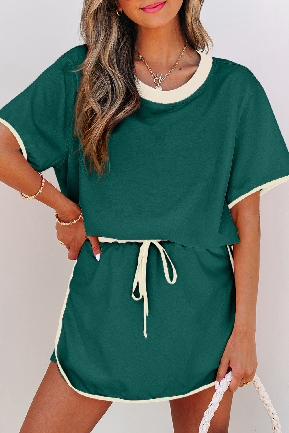 Colorblock Short Sleeve T-Shirt and Skort Set