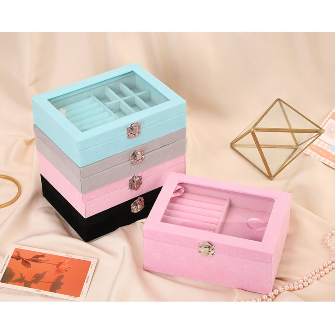 Flannel dustproof jewelry box with lid, ring earrings, earrings, necklace storage box, anti-oxidation jewelry storage box