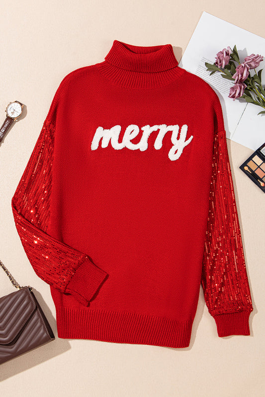 Christmas Merry Sequin Turtleneck Sweater