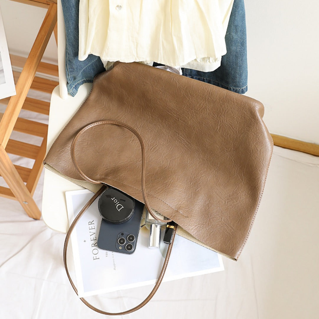 Elegant Soft PU Large Bag 2in1 – Retro Women's Shoulder Bag with Fashionable Large-Capacity Tote Design