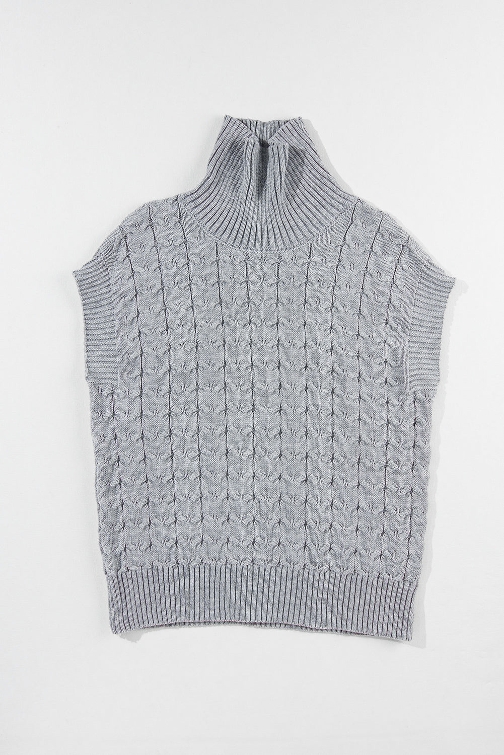 Cable Knit Turtleneck Batwing Short Sleeve Sweater