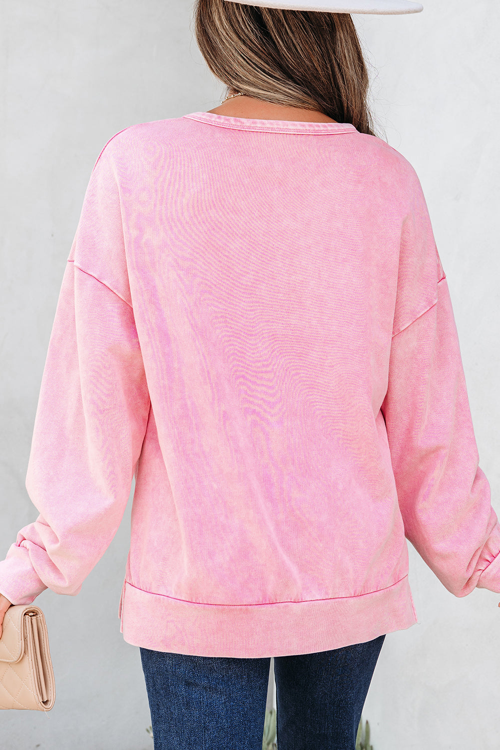 Solid Bow Patchwork Mineral Wash Sweatshirt