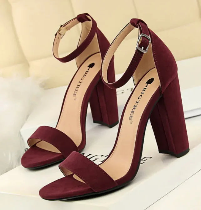 Women's 9.5cm High Heels Sandals Summer Purple Pink Ankle Strappy Wedding Shoes - # GIAA73210001