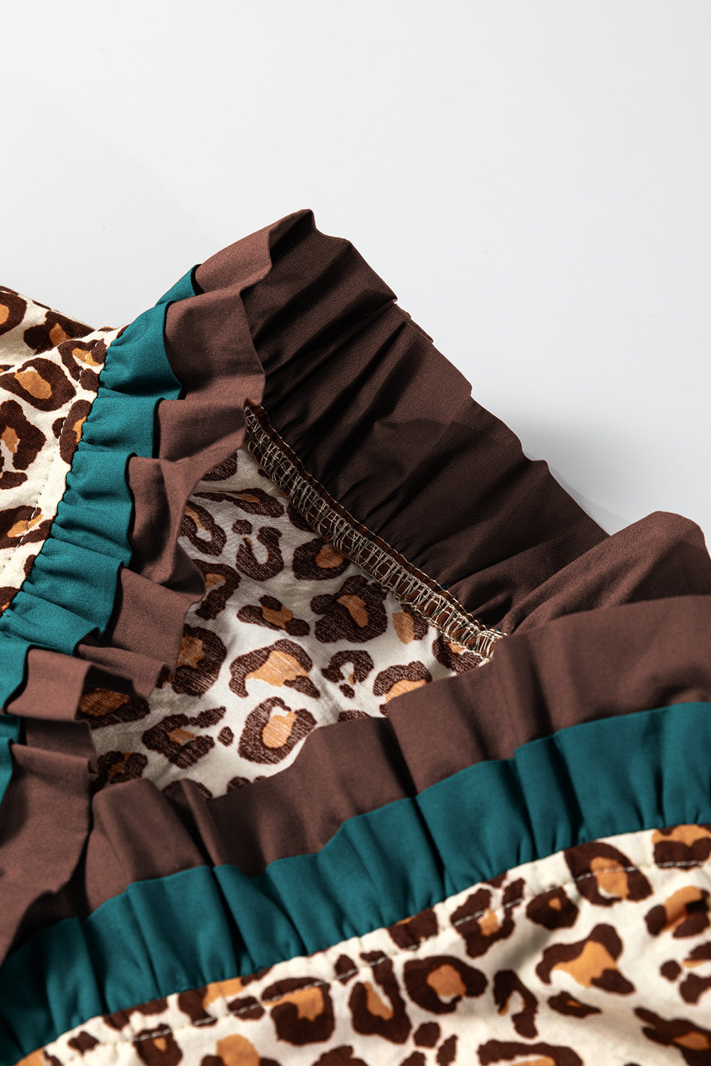 Leopard Contrast Frilled Trim Button-Up Shirt