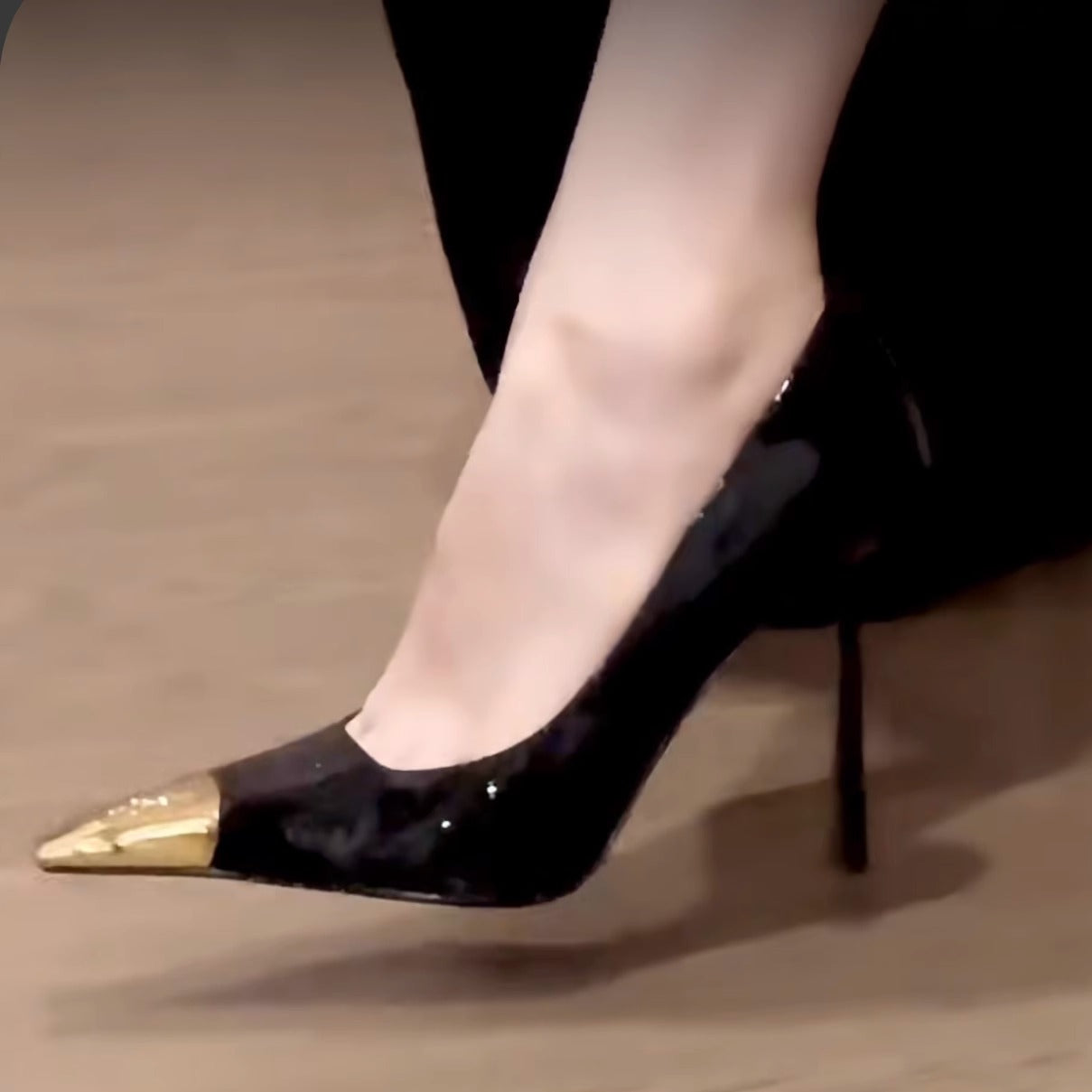 Black Patent Leather Metal-Toe High Heels