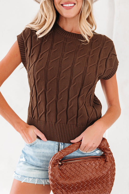 Cable Knit Textured Crew Neck Sweater Top