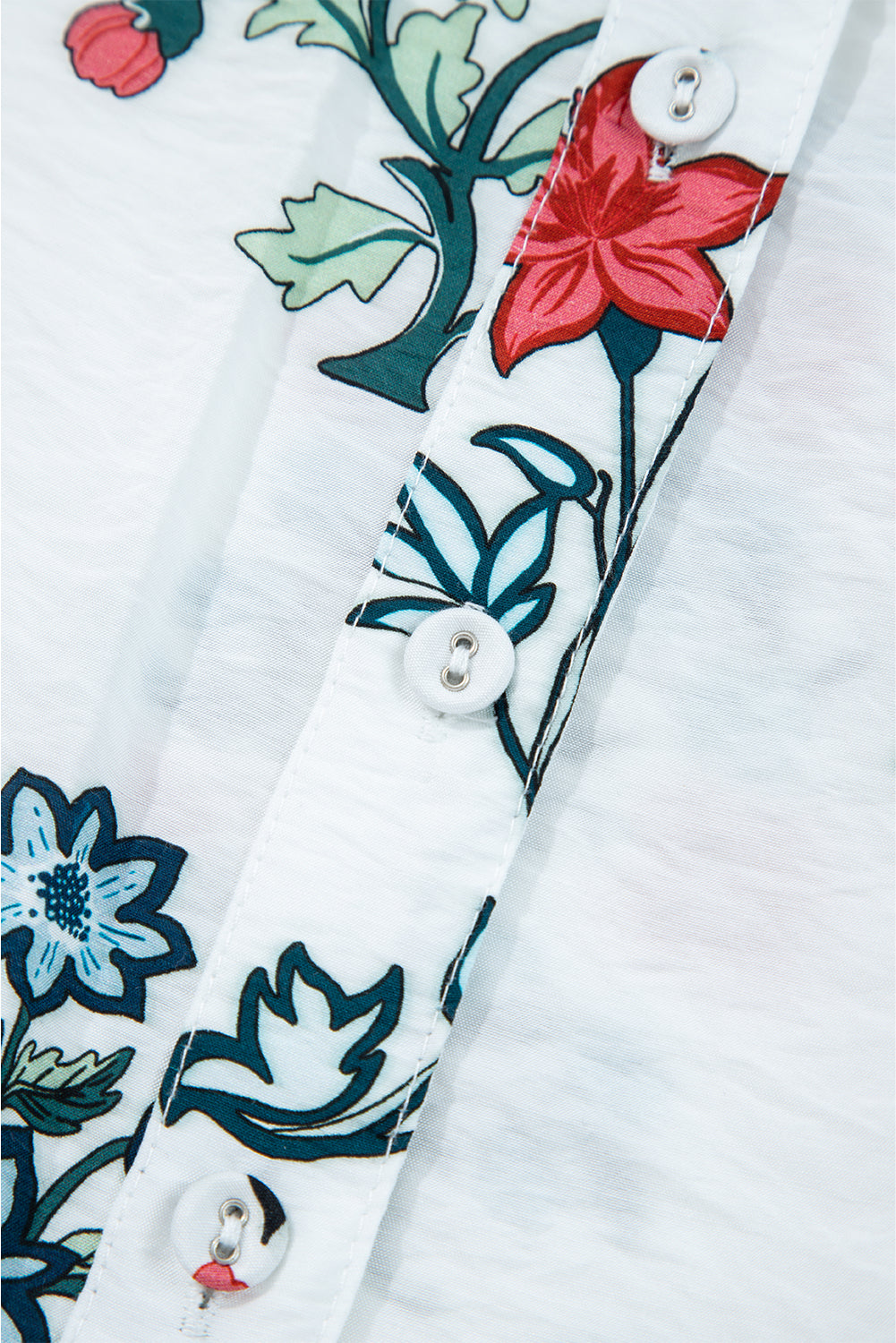 Floral Frilled V-Neck Long Sleeve Buttoned Shirt