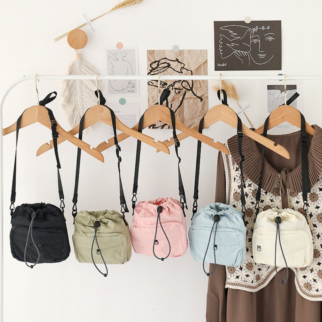 Versatile Drawstring Bucket Bag for Women - Casual Nylon Shopping Small Crossbody Mobile Phone Bag