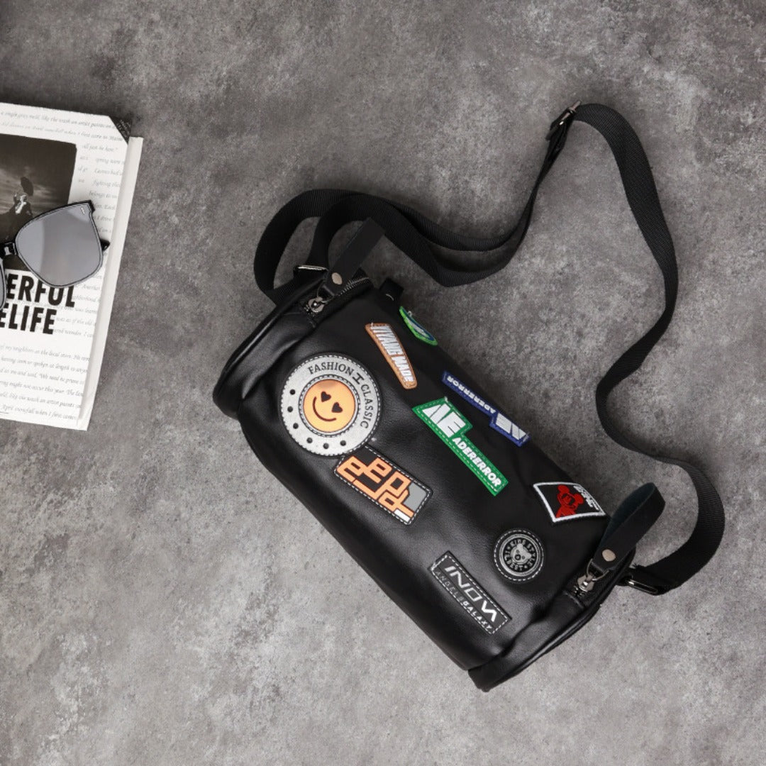 Small crossbody bag men's, men's small bag, men's cylindrical shoulder bag