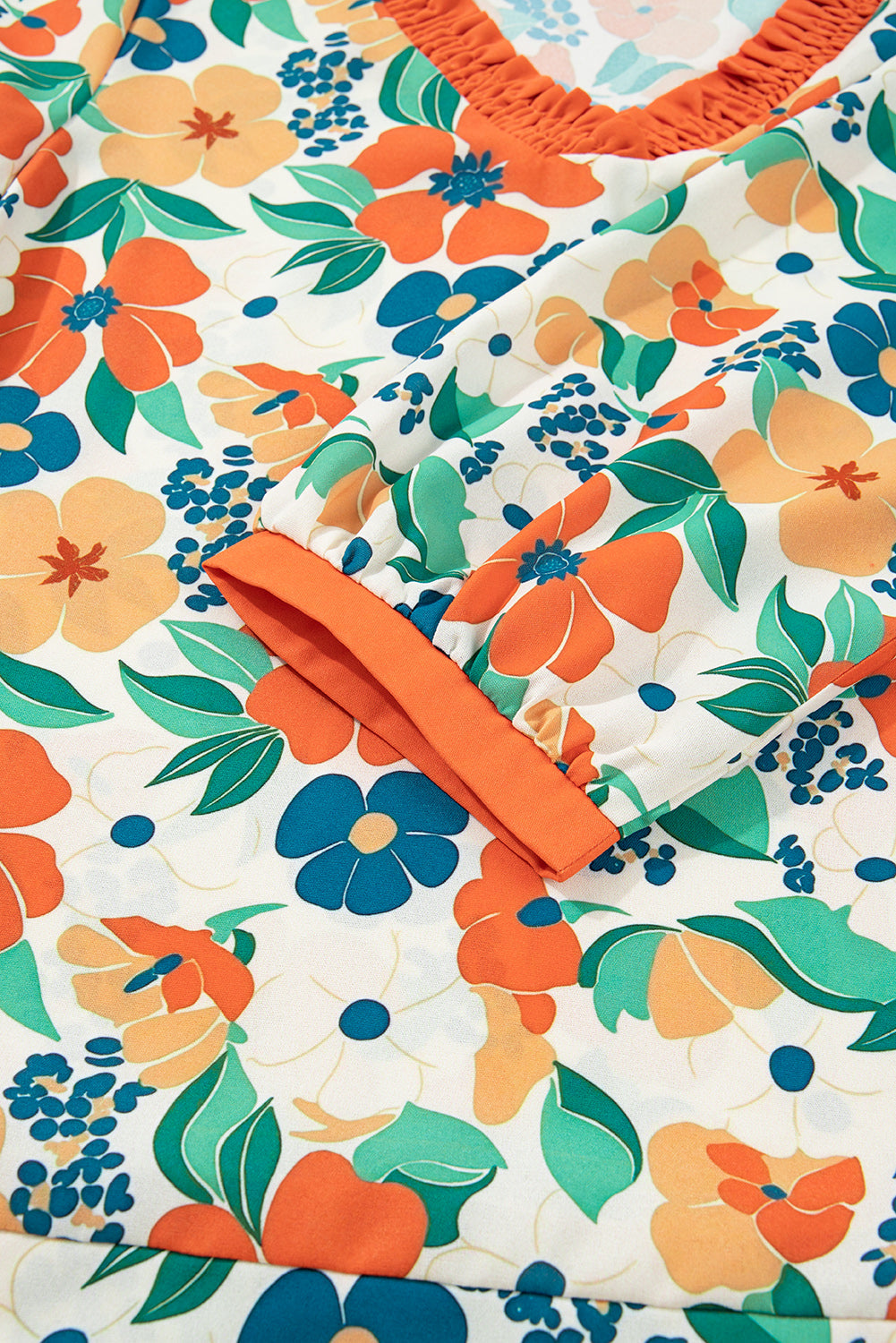 Floral Frilled V-Neck 3/4 Sleeve Blouse