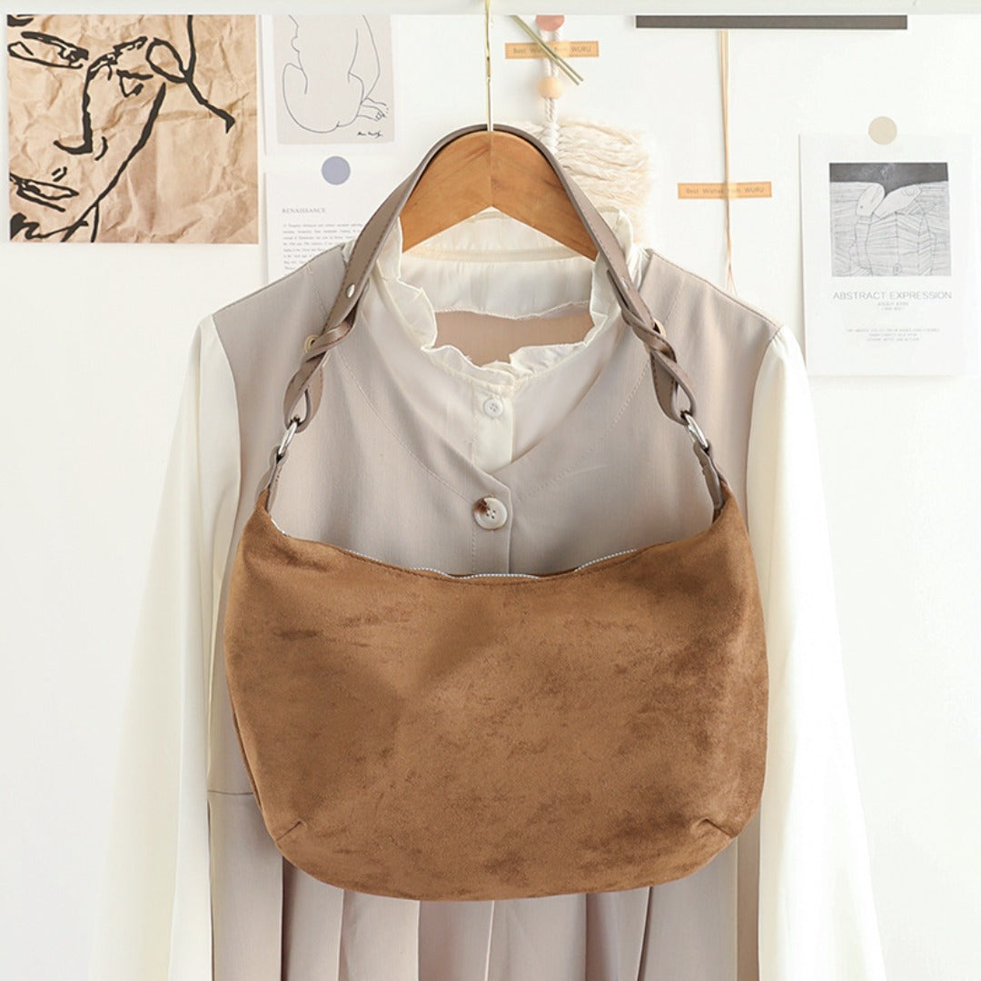 Chic Suede Underarm Women's Bag – Popular Versatile Shoulder Tote, Retro Texture Soft PU Crossbody & Small Square Hobo Bag