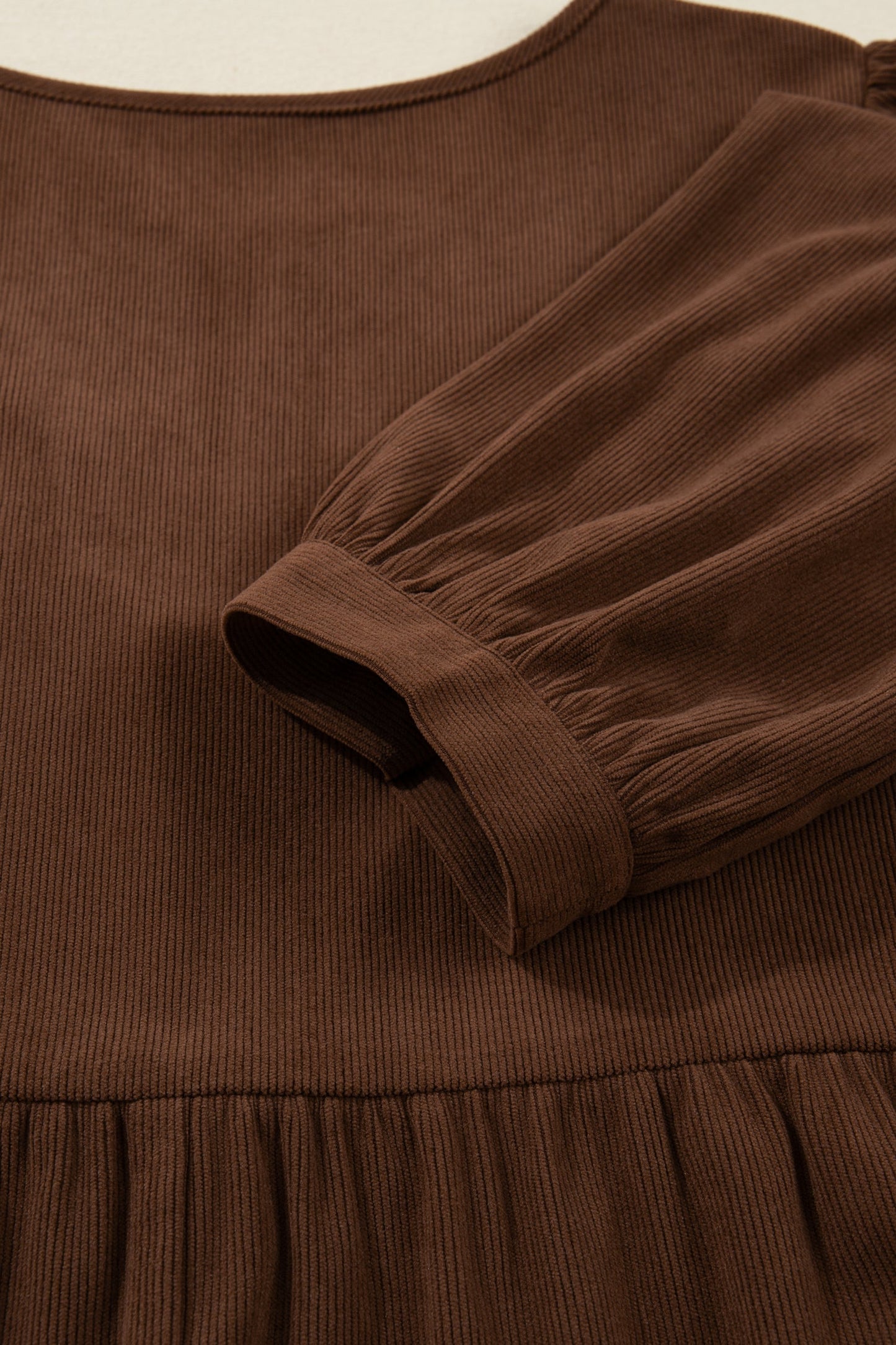 Plus Size Textured Corduroy Embroidered Neckline Midi Dress