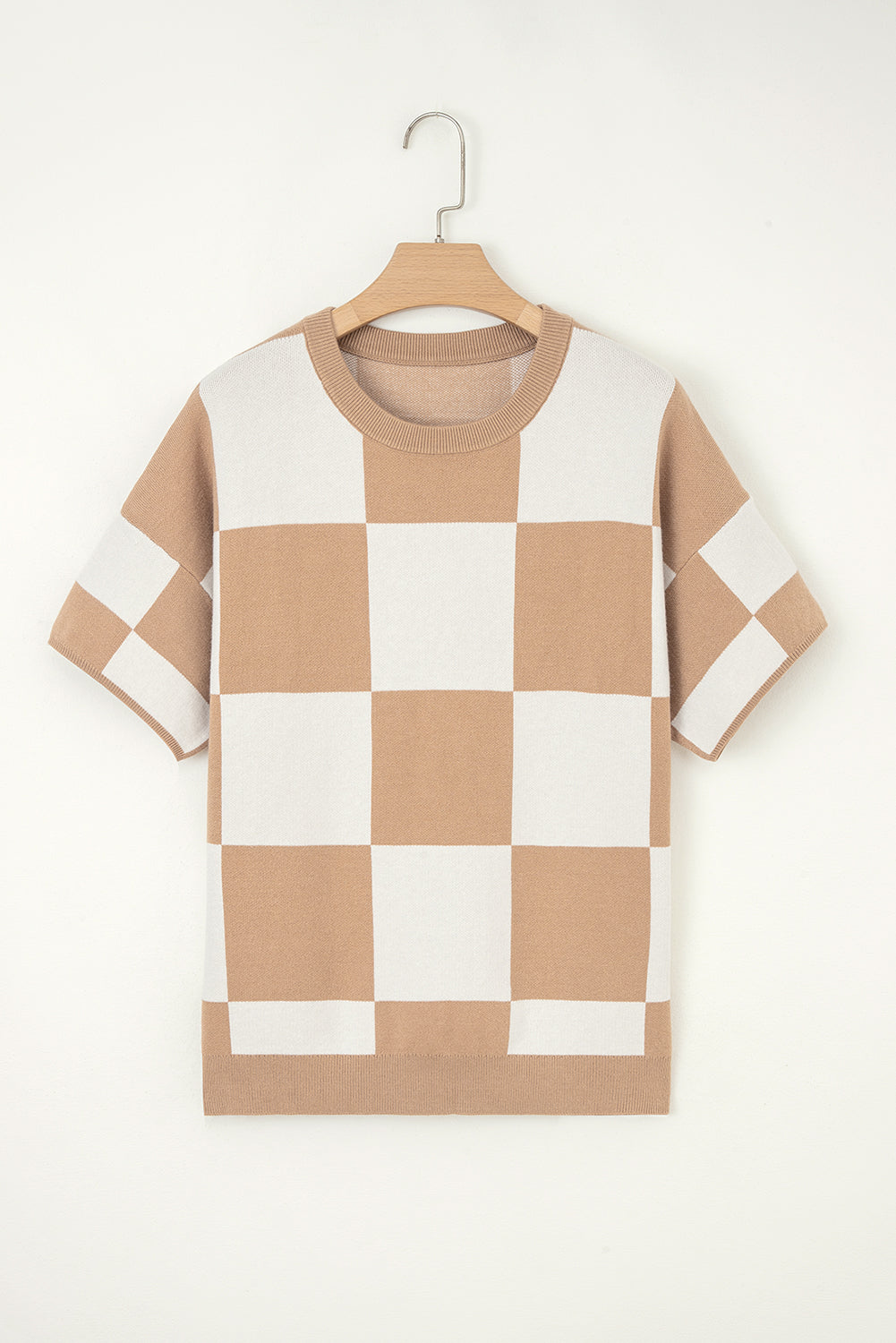 Checker Short Sleeve Drop Shoulder Sweater