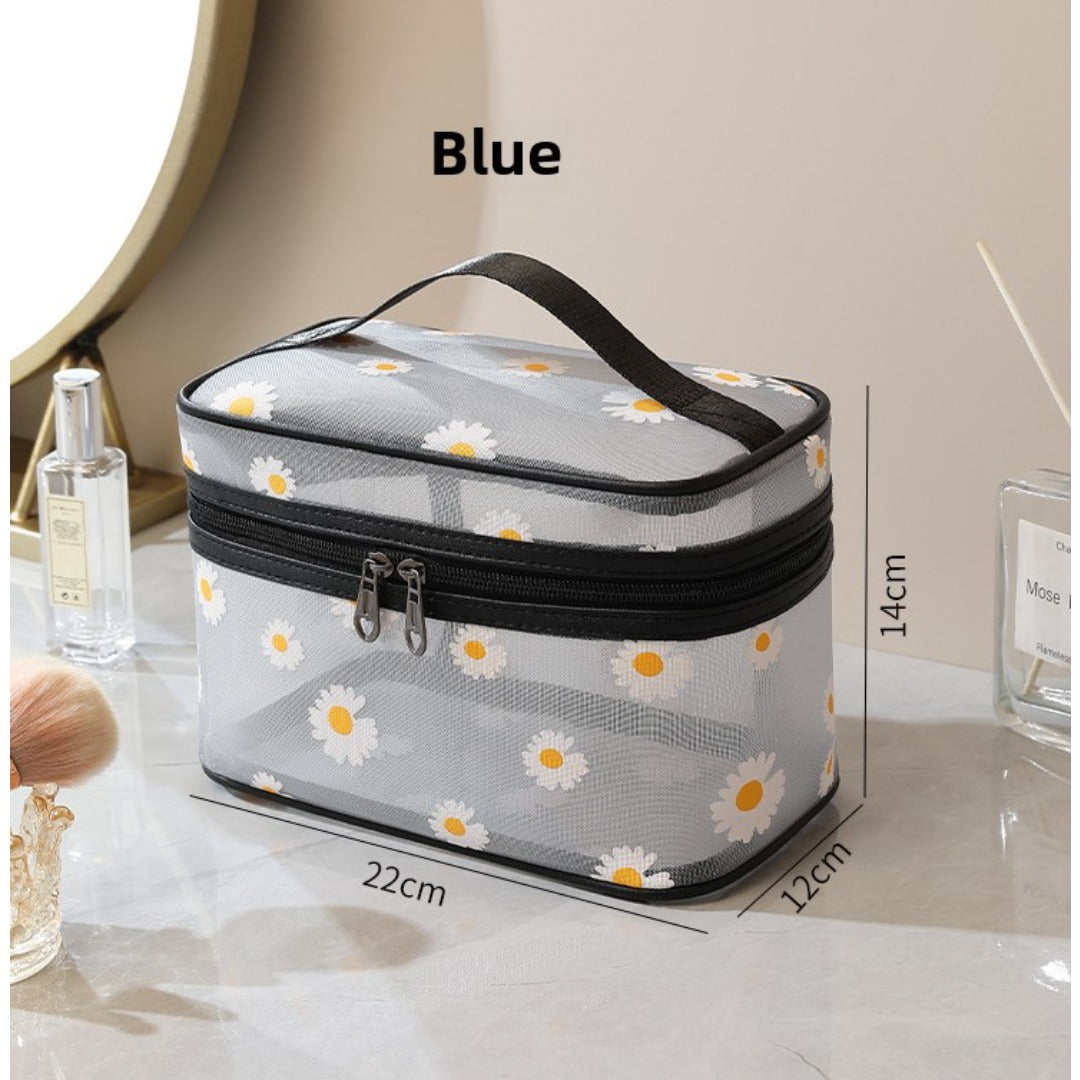 Mesh Cosmetic Bag, Small Daisy Beach Wash Bag, Travel Women's Simple Storage Bag, Go Out Portable Mesh Shower Tote Bag,