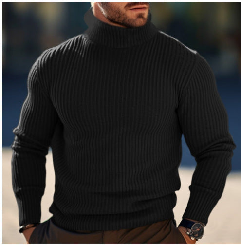 Vertical Stripe High-Neck Sweater