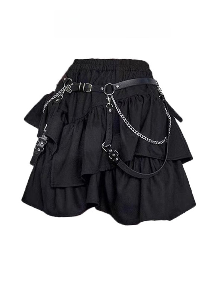 Y2K Asymmetrical Black Puffy Short Skirt