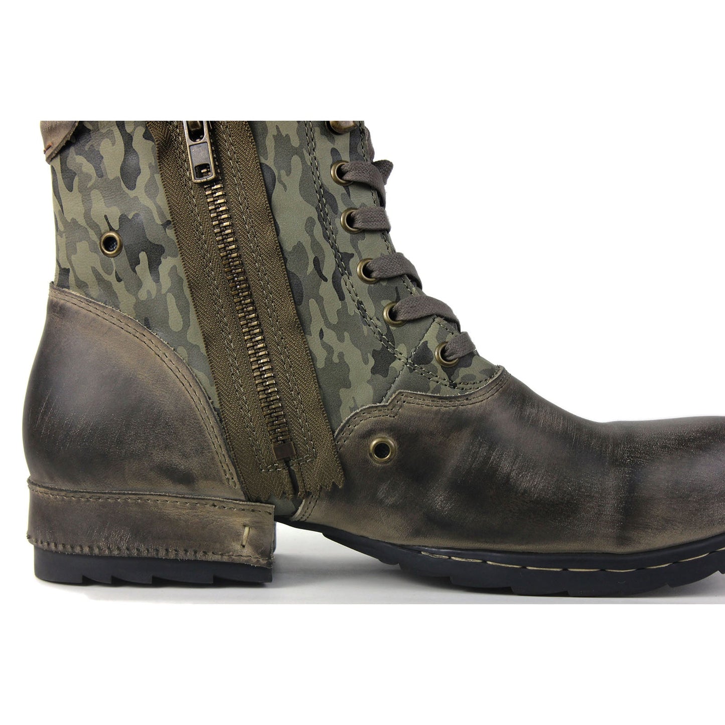 Men's Leather Ankle Moto Boots OS-5008-8-N Retro Green