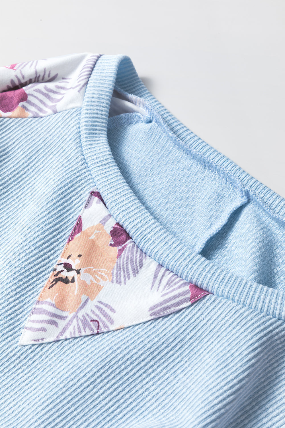 Floral Patchwork Balloon Sleeve Textured Blouse