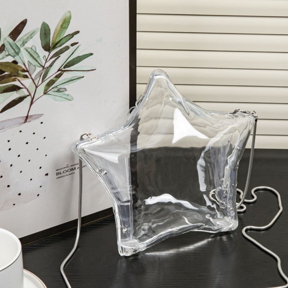 Silver Pentagram Chain evening Bag, Acrylic Mini Change, Key Lipstick Purse, Crossbody Prom Bag, Party Purse, Prom Bags Clutch, Wedding Purse