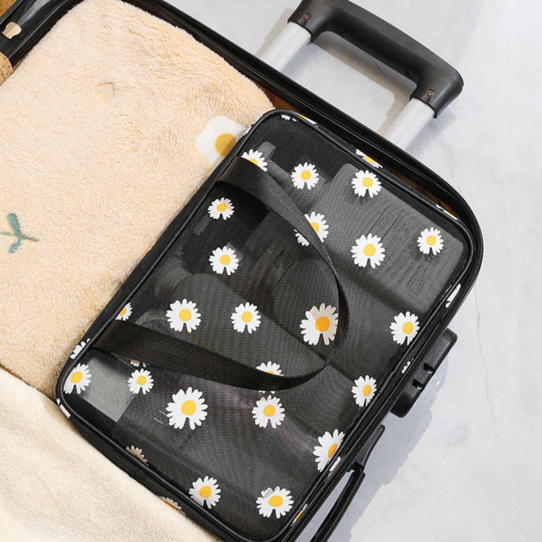 Mesh Cosmetic Bag, Small Daisy Beach Wash Bag, Travel Women's Simple Storage Bag, Go Out Portable Mesh Shower Tote Bag,