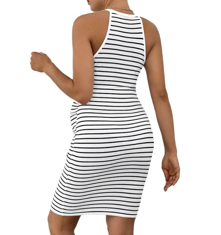 Striped Maternity Dress with Halter Neck Design - # BAGE211510119-PRG