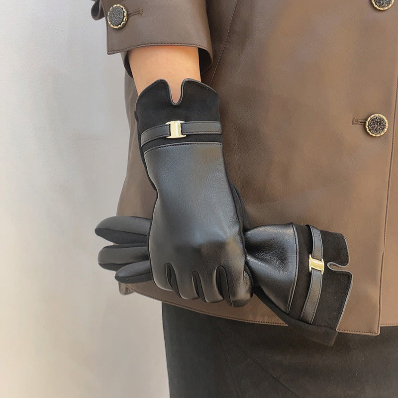 Winter Fleece-Lined PU Leather Touchscreen Gloves