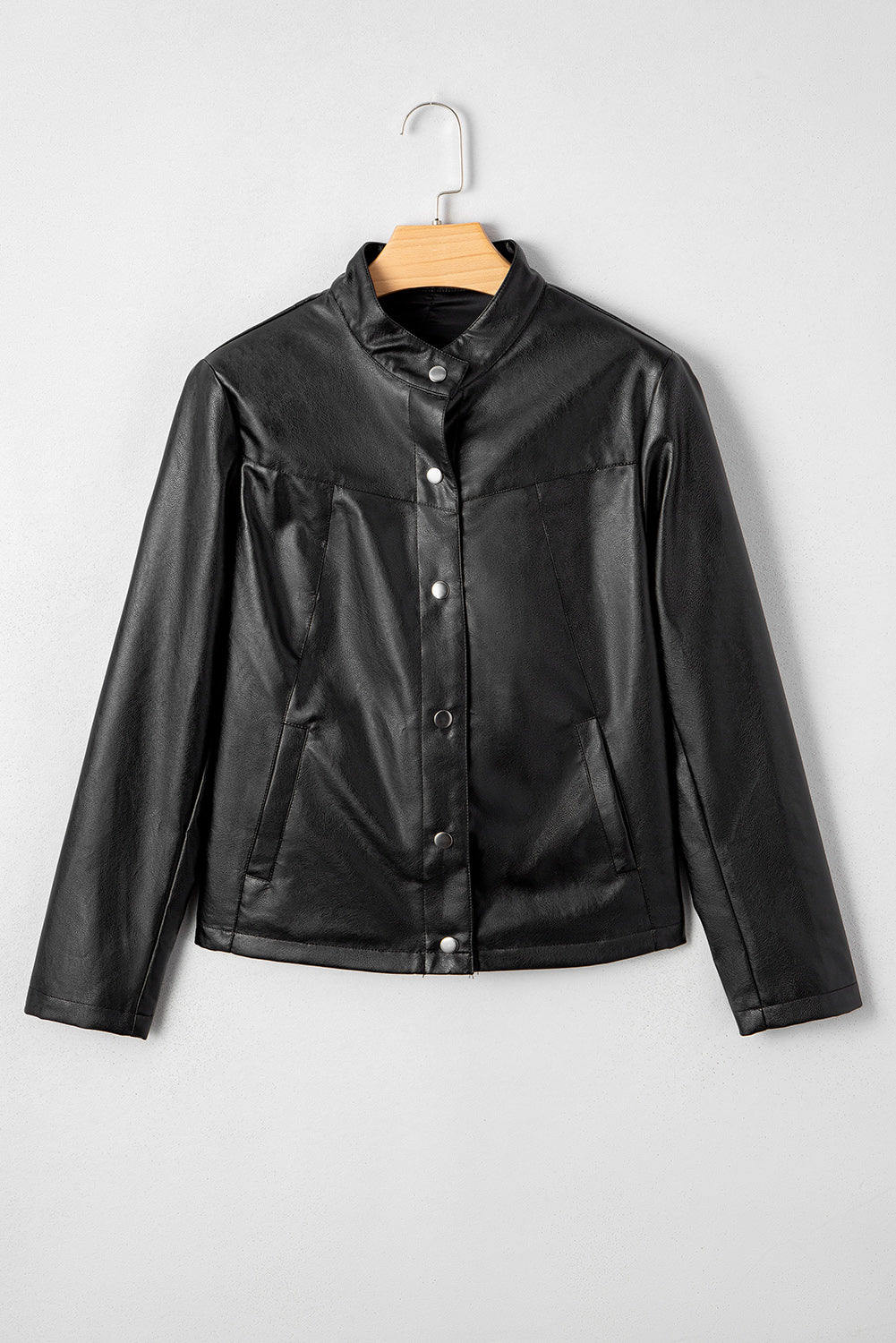 Faux Leather Button-Front Boxy Jacket